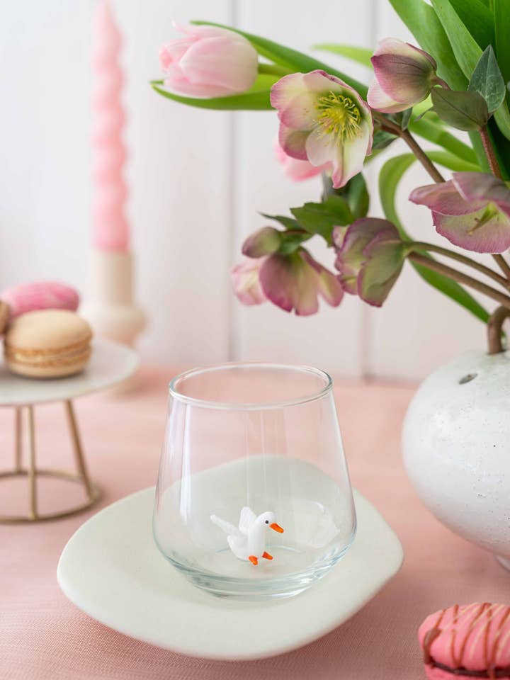Handmade Goose Figurine Drinking Glass for wholesale by MINIZOOUSA