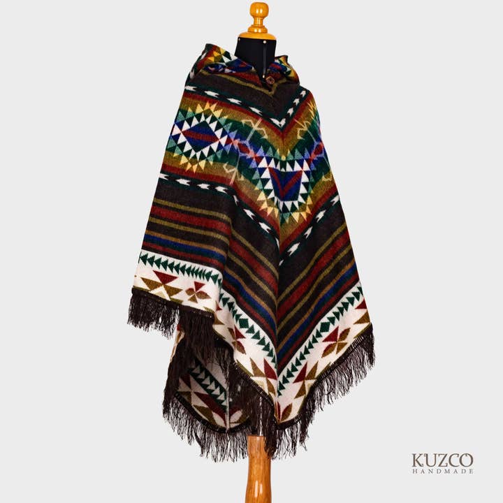 KuzcoHandmade - Wholesale Poncho - Unisex - Native Alpaca Poncho, Traditional Ecuadorian Poncho,V-Shaped