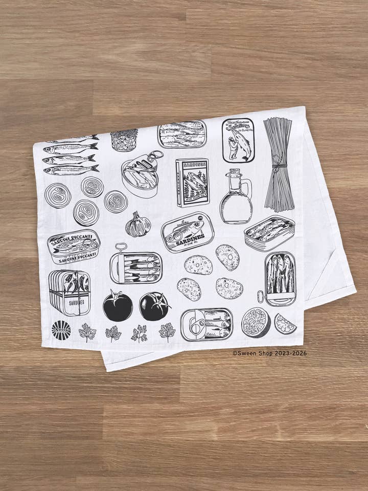 Sardines Tea Towel - 100% Premium Cotton Kitchen Dish Cloth for wholesale by Sween Shop