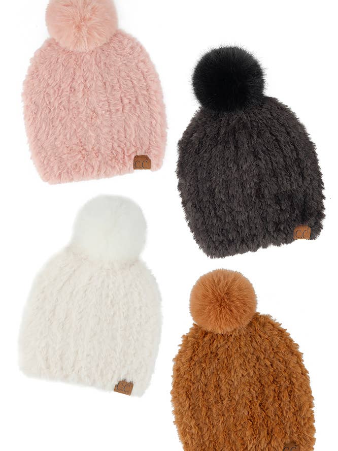 C.C Faux Fur Pom Beanie for wholesale by Hana