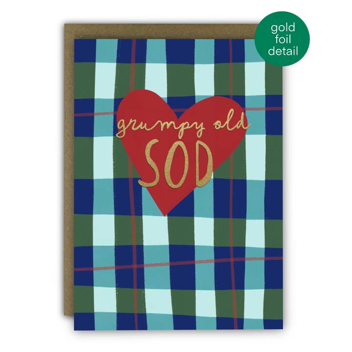 Funny Father’s Day Card - Grumpy Old Sod Gold Foil Heart for wholesale by RUNNING WITH SCISSORS