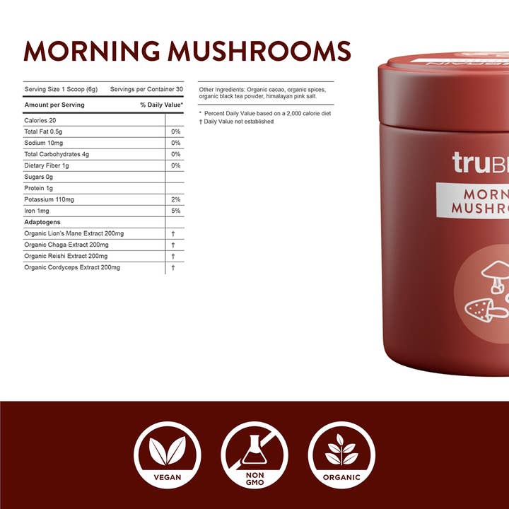 TruBrain - Wholesale Protein/Superfood Powder - Morning Mushrooms: Coffee Alternative with Adaptogens