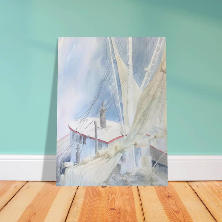 'Sailboats' Kust Aquarel I 12x16 Museumkwaliteit Mat Papier Poster | Origineel Kunstwerk door Amerikaanse Kunstenares Barbara Cleary voor wholesale door Barbara Cleary Designs