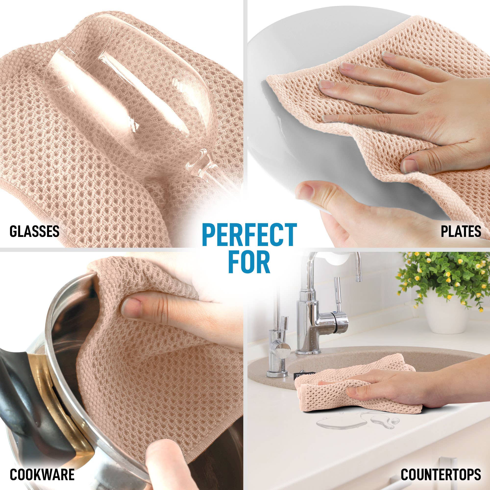 Zulay Kitchen - Vente Torchon - Torchons à vaisselle en tissu gaufré, 12 x 12 pouces (paquet de 3)13