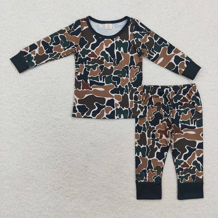 Baby Boys Fall Brown Camo Bamboo Pajamas Clothes Sets for wholesale by Aier Wholesale