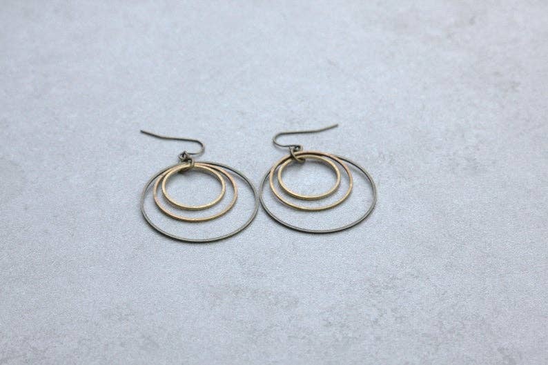 daniAWESOME - Wholesale Dangle Earrings - Triple Brass Hoop Earrings2