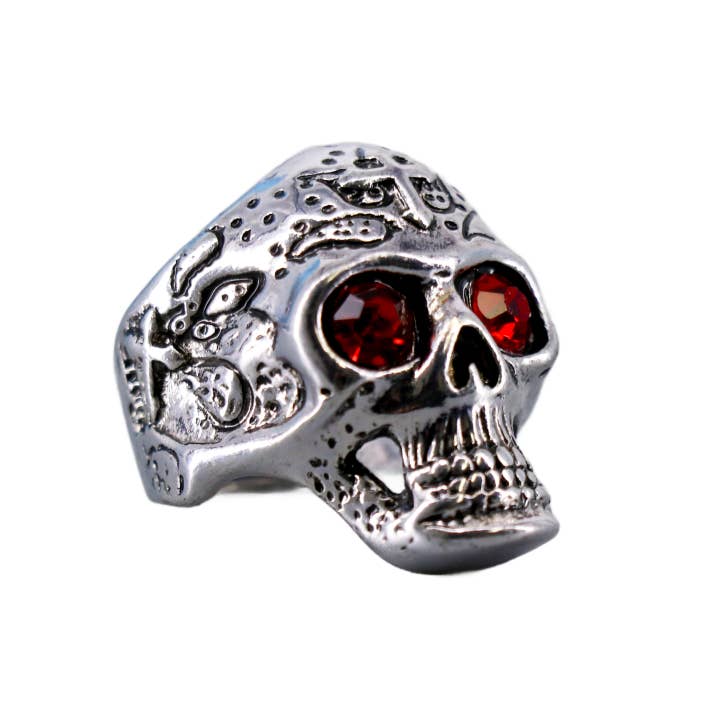 Western Fashion - Wholesale Cocktail/Statement Ring - RED GEM SKULL RING