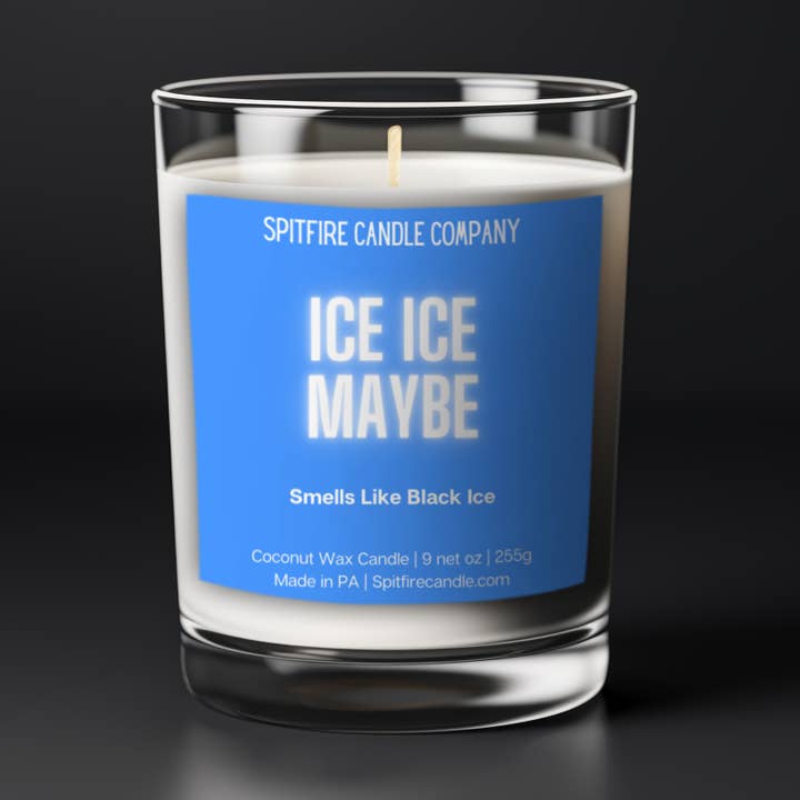 ICE, ICE, MAYBE | 9oz Black Ice Dupe Coconut Wax Scented Candle for wholesale by Spitfire Candle Company
