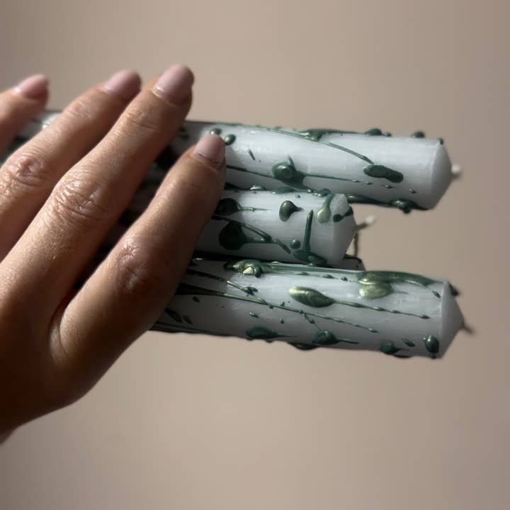 Cornish Glow - Wholesale Tapered Candle/Candlestick - Forest Green Splash Christmas Dinner Candles - 3 pack (Copy)2