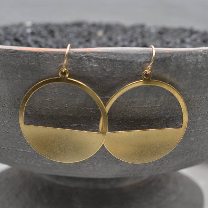 Crescent Circle Earring, Solid Brass with Gold Filled for wholesale by Sela+Sage