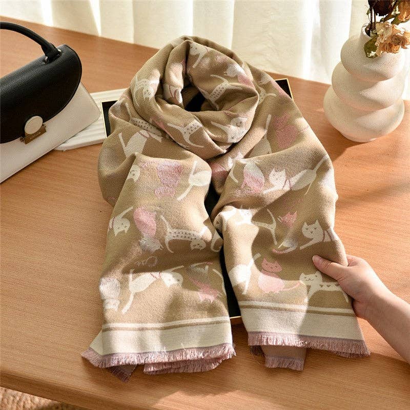 FurDecoration – wholesale Scarf – Women's – Cat Print Cashmere-Like Scarf3