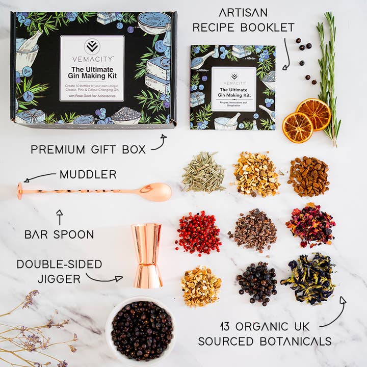 Vemacity – wholesale DIY drink kit – The Ultimate Gin Making Kit with Rose Gold Bar Accessories1