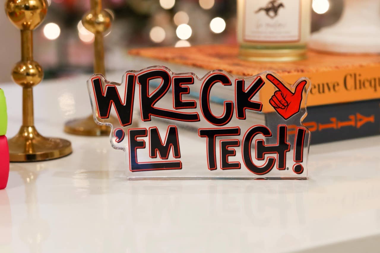 Tailgated Co. - Wholesale Decorative Tabletop Object - Wreck 'Em Tech Letter Acrylic Shelfie | College Art Block | Dorm Room Decor | Game Day Shelf Decor1