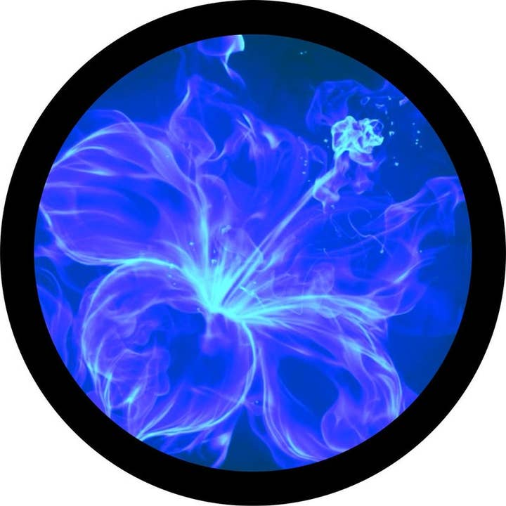Hibiscus Fire Flower Black & Blue Spare Tire Cover for wholesale by Dirty Acres
