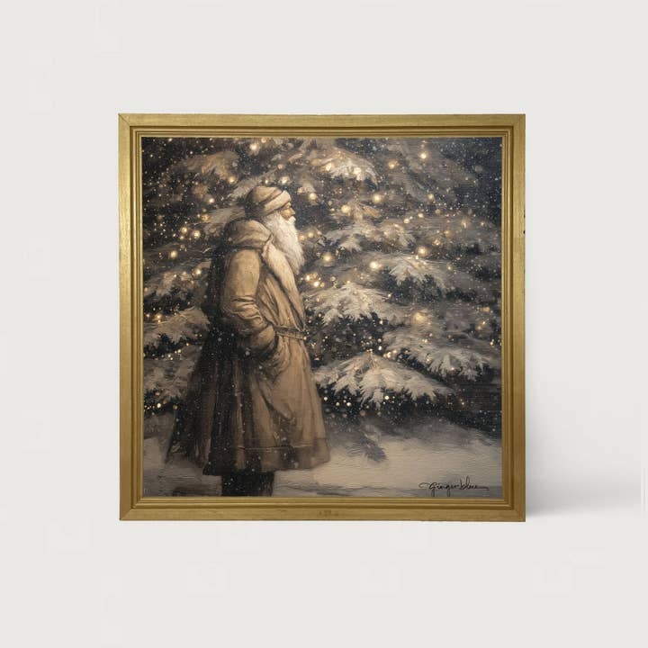 Santa near Lit Christmas Tree for wholesale by ginger blue