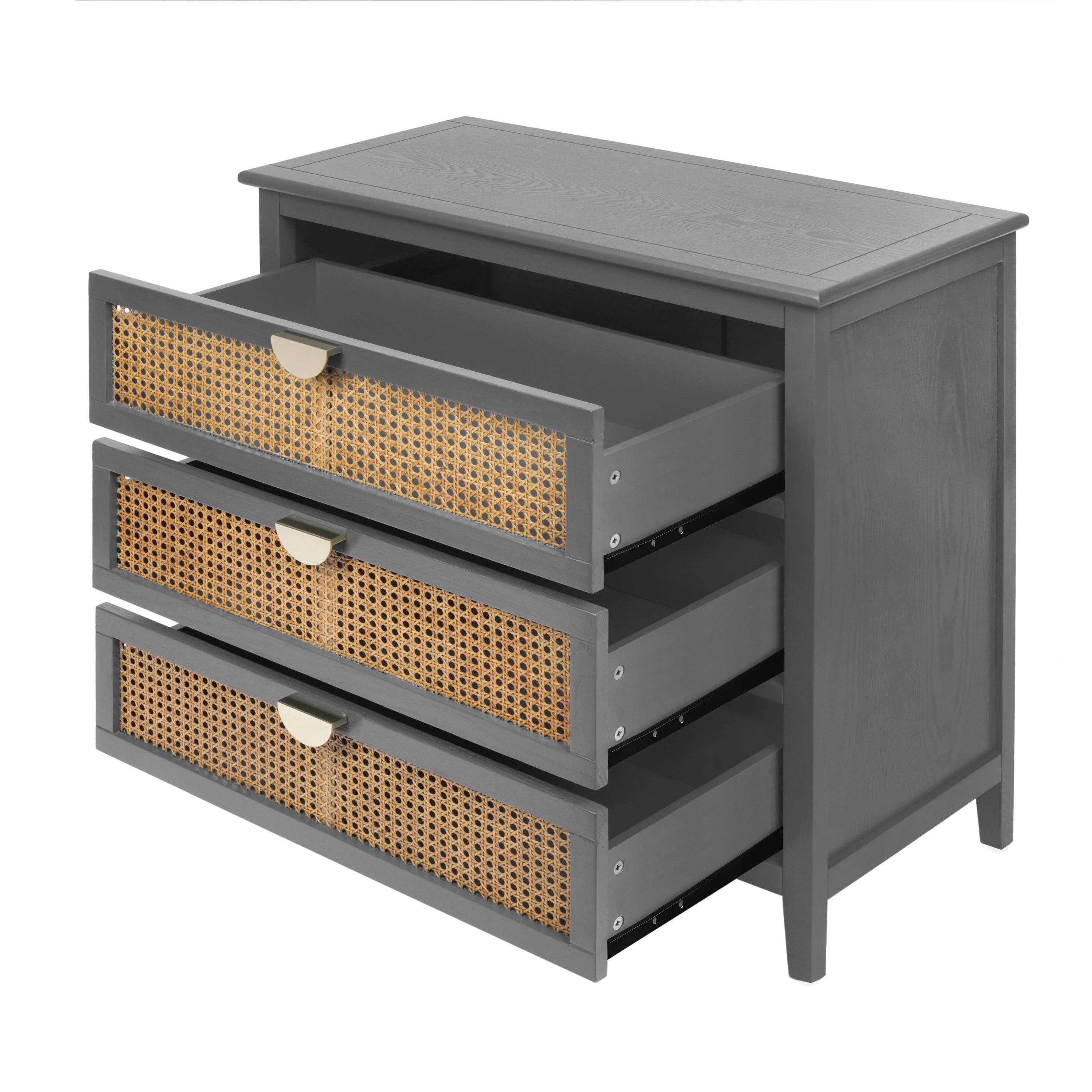 39F Inc. - Wholesale Cabinet - Gray 3-Drawer Cabinet with Natural Rattan Fronts12