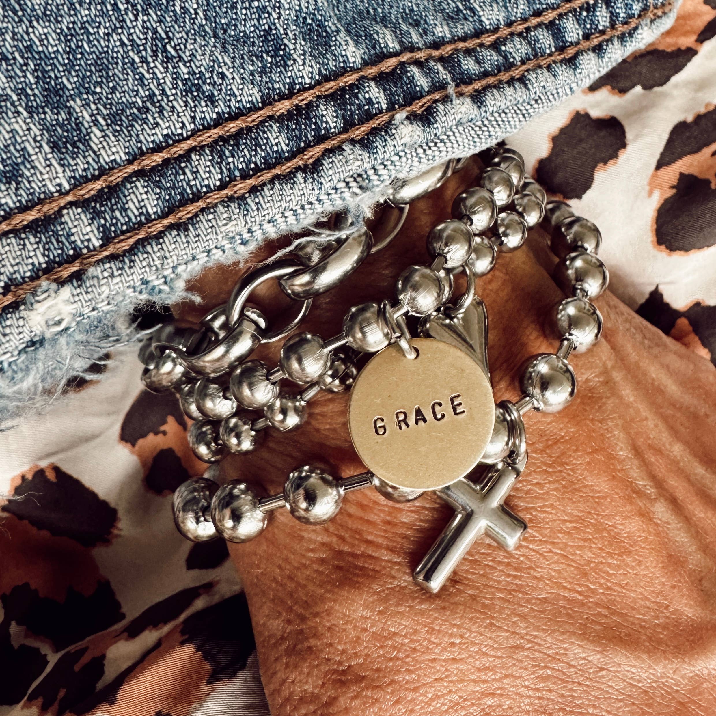 Sosobella Designs - Wholesale Charm/Dangle Bracelet - Hand Stamped Coin Bracelet = GRACE1