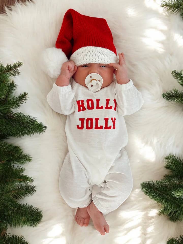SIIX Collection - Wholesale Jumpsuit - Baby - Holly Jolly White / Organic Long Sleeve Jumpsuit