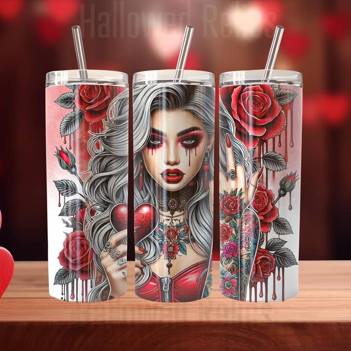 Copo Gótico Anti-Valentim com Arte de Tatuagem de Rosa Vermelha por atacado de Hallowed Relics