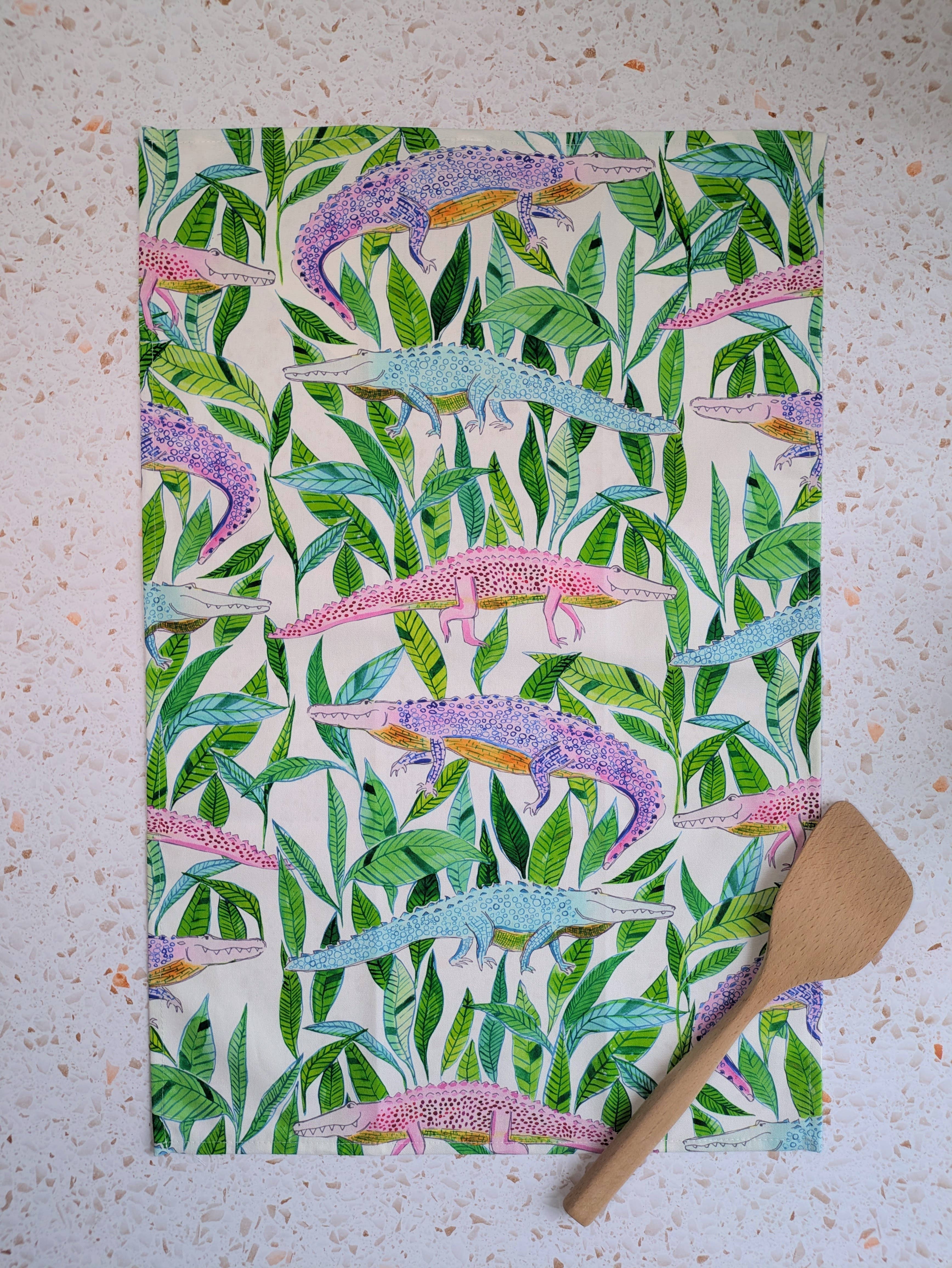 Natalie V. Mason - Wholesale Tea Towel - Dish Towel - Gators (white) - decorative tea towel3