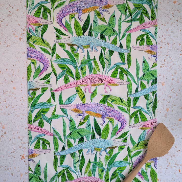 Natalie V. Mason - Wholesale Tea Towel - Dish Towel - Gators (white) - decorative tea towel3