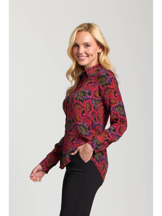 Button-up w/Roll-up Sleeve - Pink Multi for wholesale on Faire2