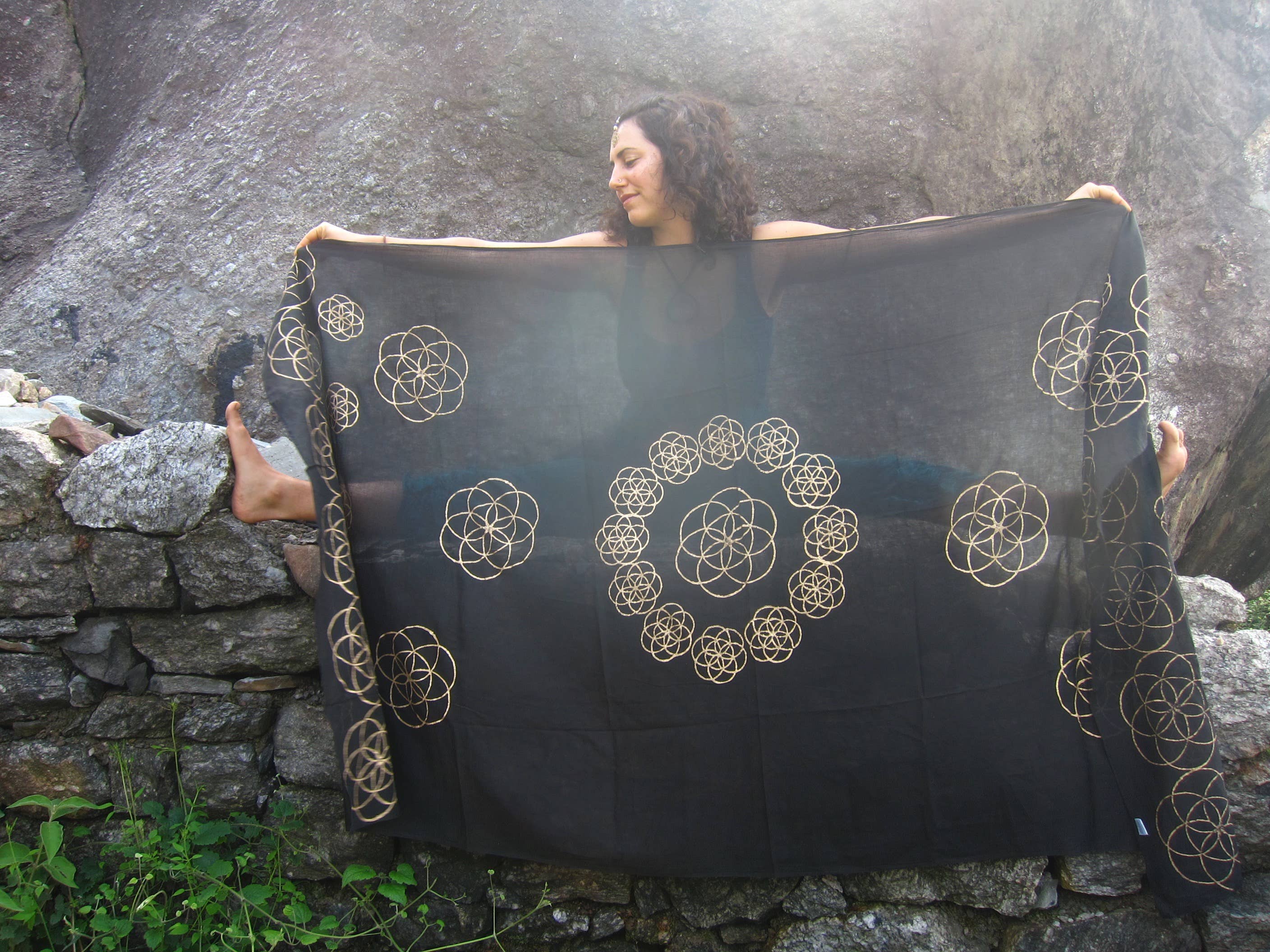 JAYA MOKSHA - Wholesale Scarf - Women's - Black Seed of Life Scarf / Meditation Shawl or Altar Cloth 4