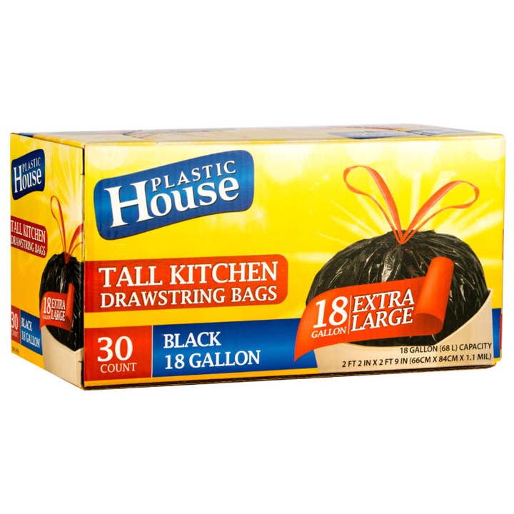 18 Gallon Drawstring Trash Bags Black Can Liner Kitchen 30ct for wholesale by HomeyGear