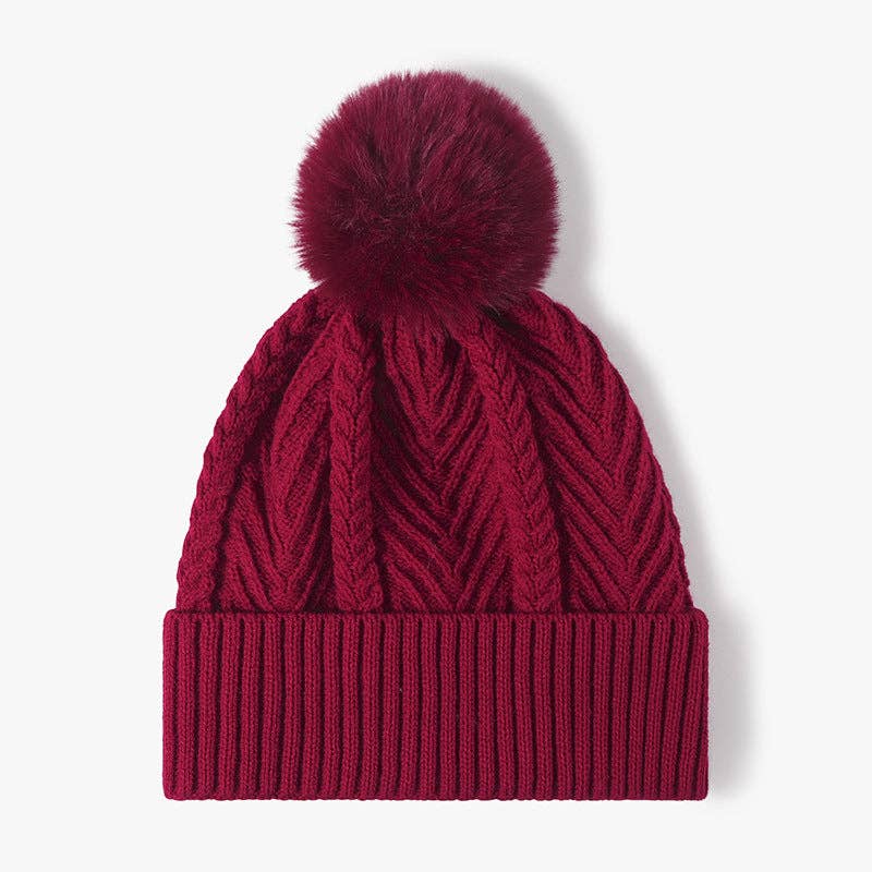 Dipped Shop – Gorro - Mulher por atacado – Gorro Pom de Malha de Cor Sólida Twist DPKB029015