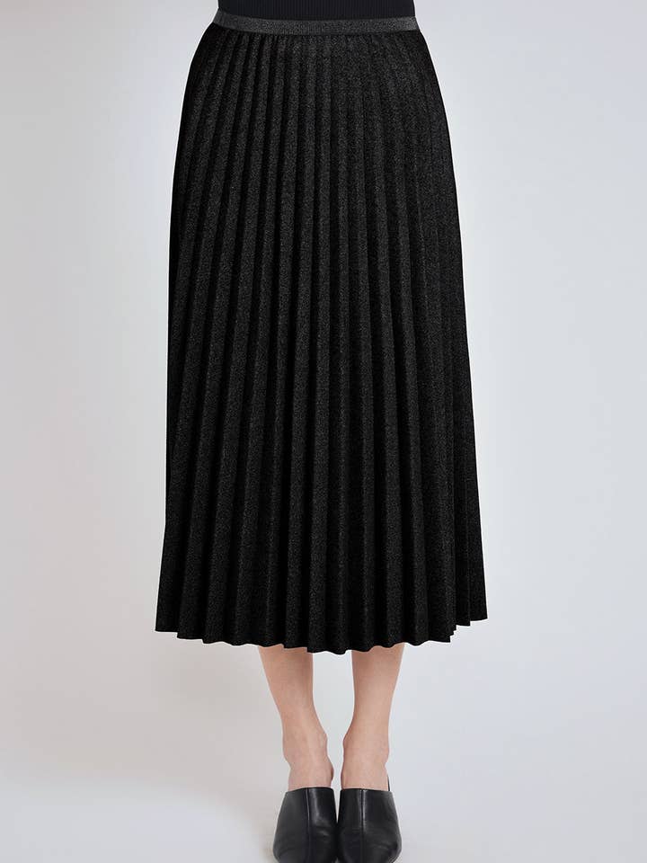 Black Pleated Suede Midi Skirt for wholesale by Miss Finch NYC