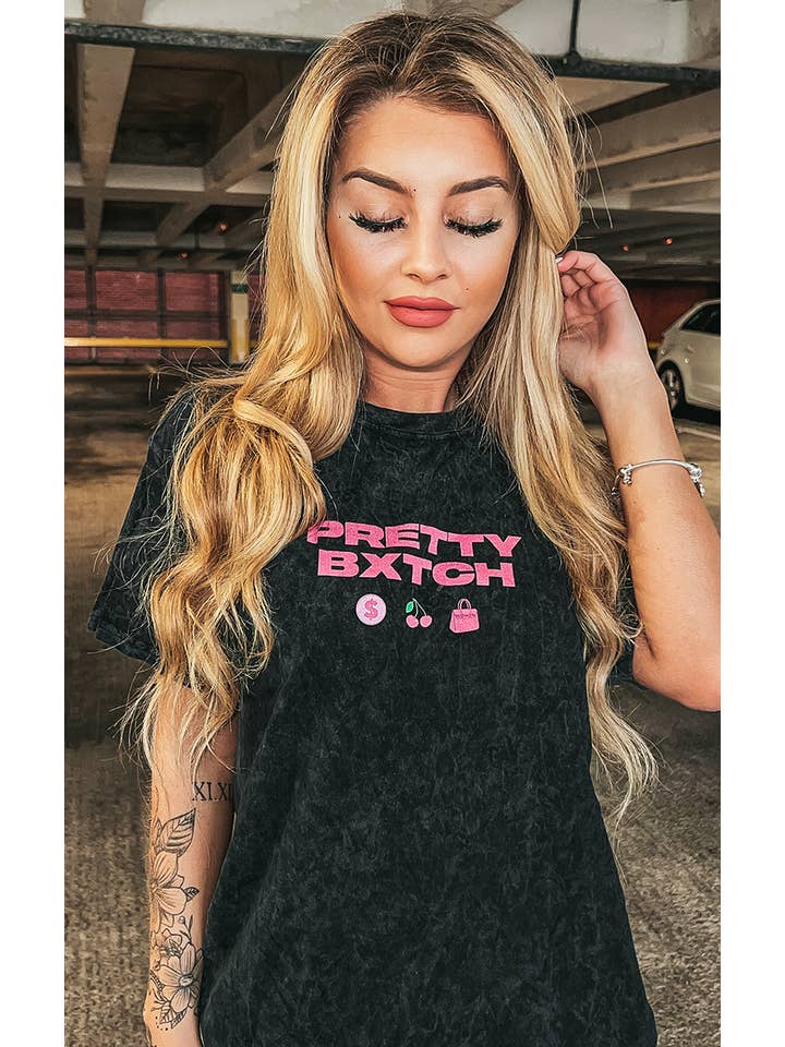 Pretty Bxtch Stonewashed Black T-Shirt for wholesale on Faire2