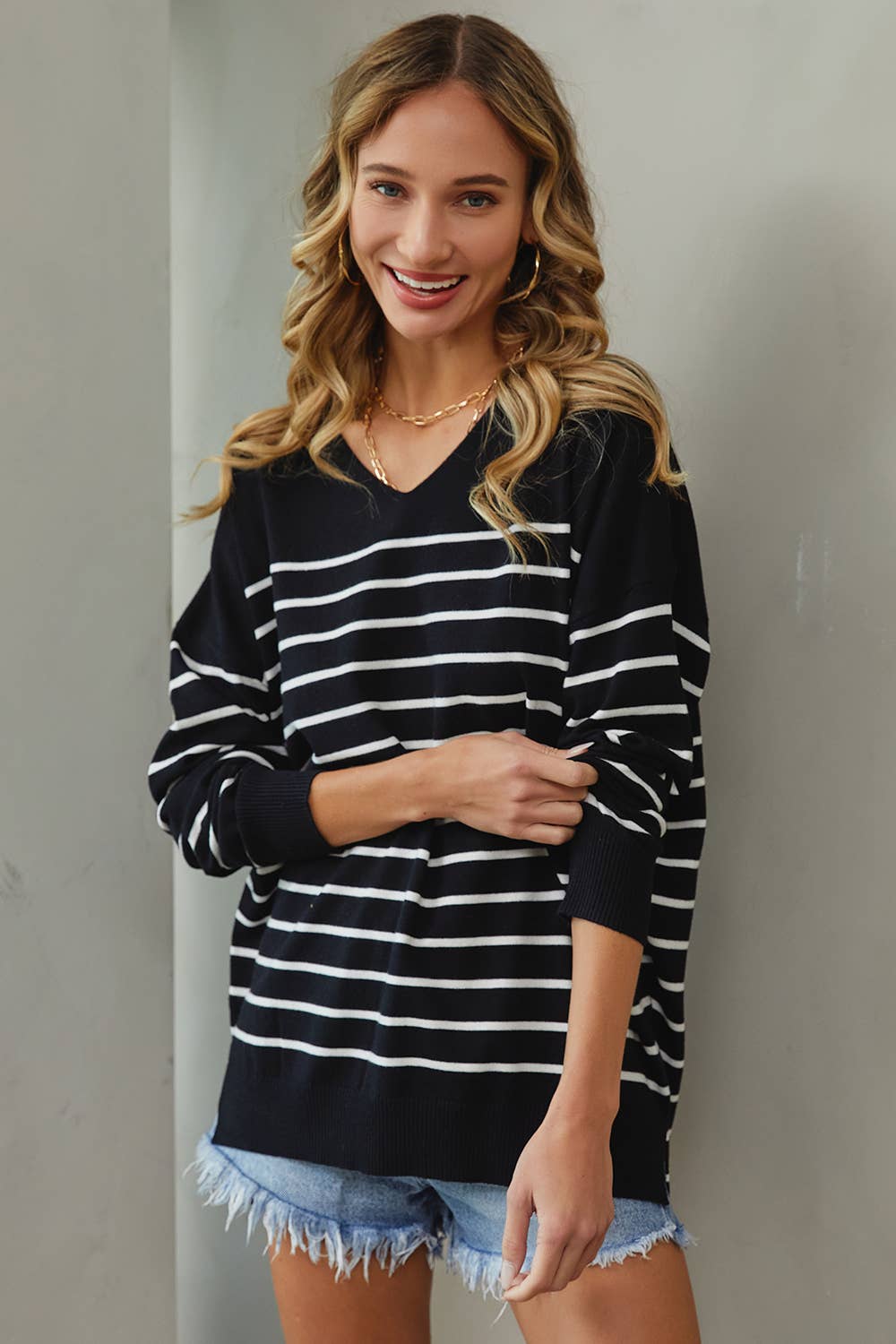 Sweet Lovely by Jen - Vente Pull en maille – femme - PULL À RAYURES SURDIMENSIONNÉ CONFORTABLE36