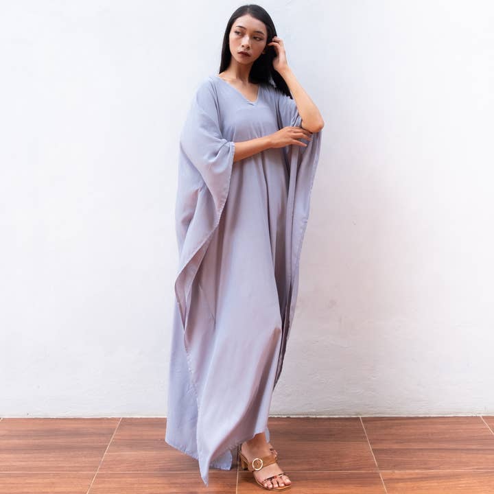 Rayon Kaftan Dress (Gray) - Sun Dress Beach Resort Wear for wholesale by Bali Harvest