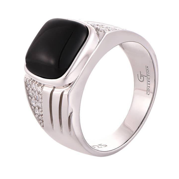 Anel masculino em prata de lei 925 com pedra de ónix preto por atacado de GT collection Jewelry