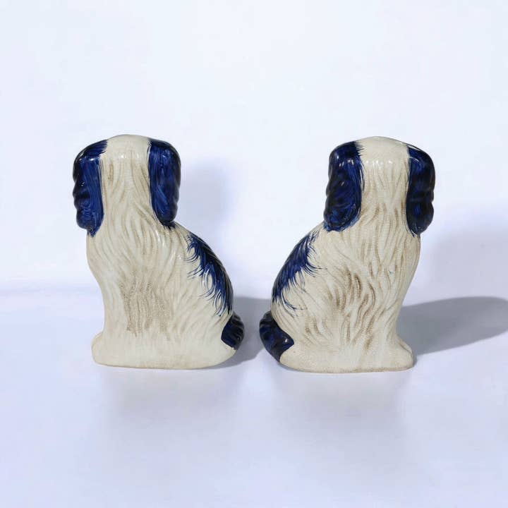 AA Importing - Wholesale Decorative Figurine - Blue and White Ceramic Staffordshire Dog Pair