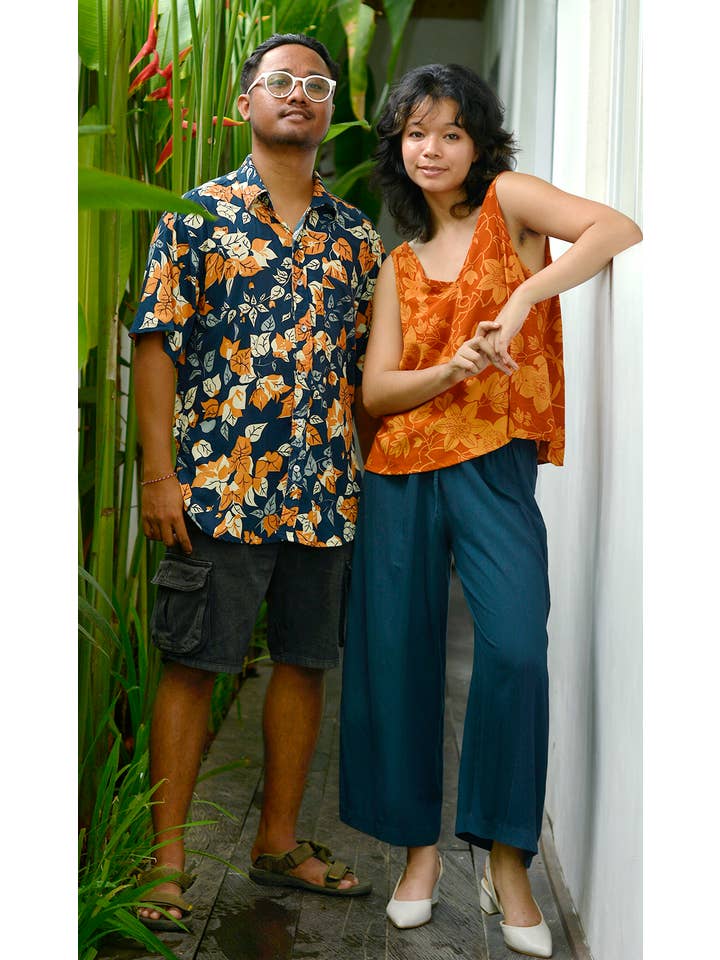 Balizen Direct from Bali – wholesale Buttoned-down shirt – Men's – SALE | Printed Shirt Rayon | Bougainvillea Navy Spice2