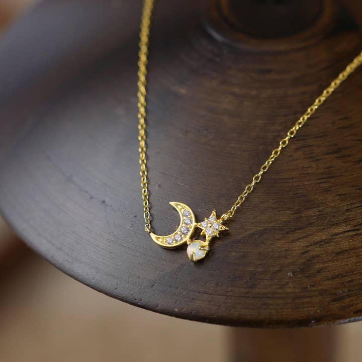 paperln - Wholesale Pendant/Charm Necklace - Celestial Moon & Star Diamond Pendant Necklace0