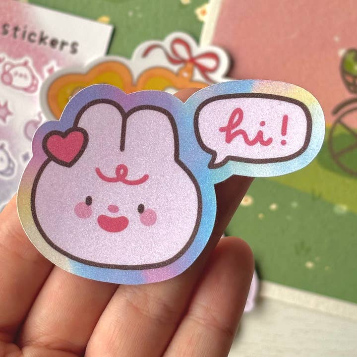 Pink bunny sticker for wholesale by Sara's Booth