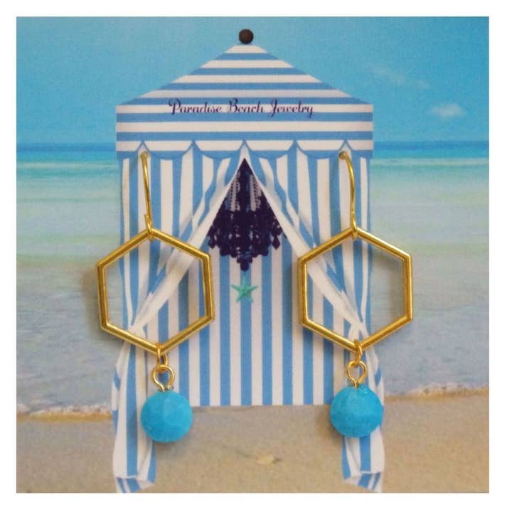 Gold Quartefoil Turquoise Earrings for wholesale by PARADISE BEACH COMPANY