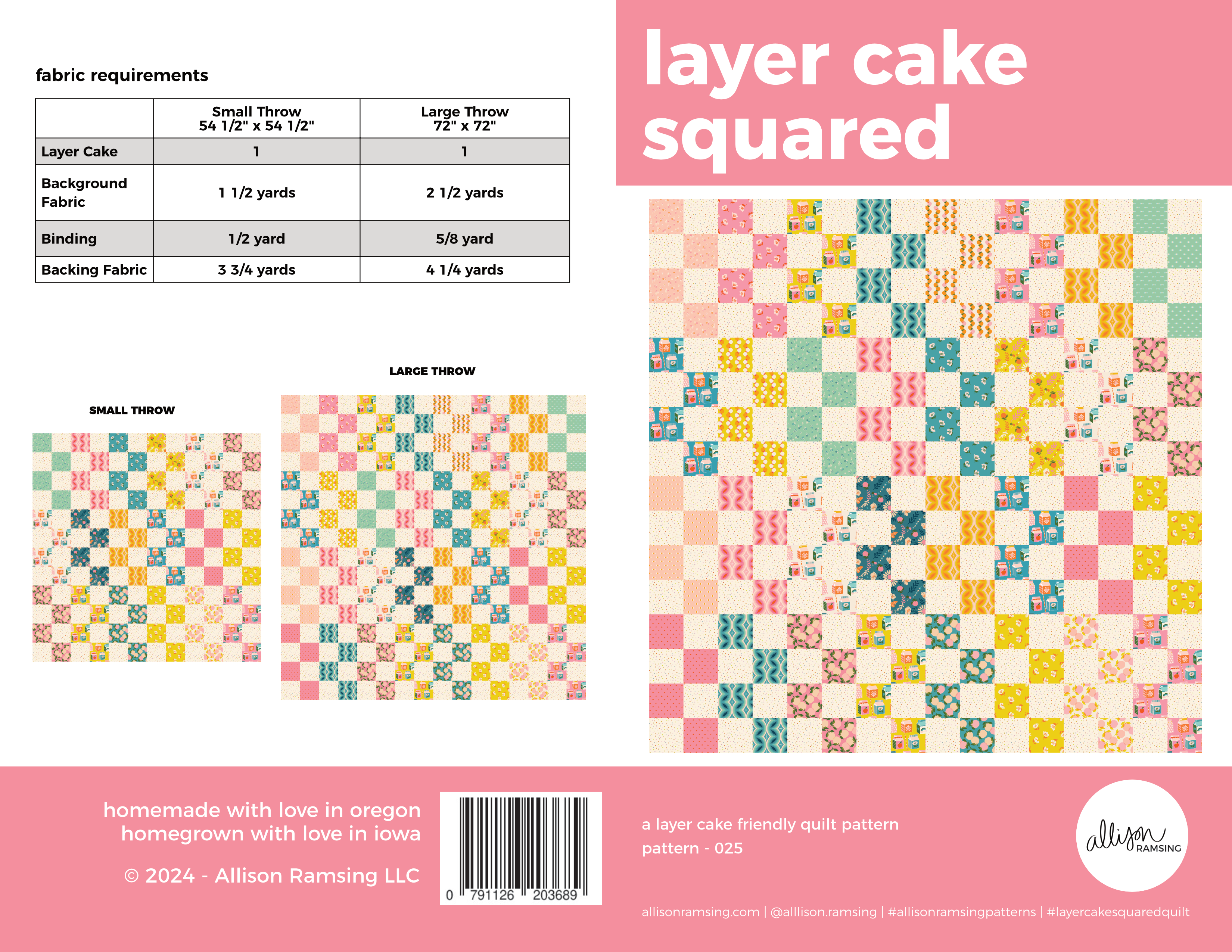 AllisonRamsing.com - Wholesale Craft Supplies - Layer Cake Squared Quilt Pattern - Printed1