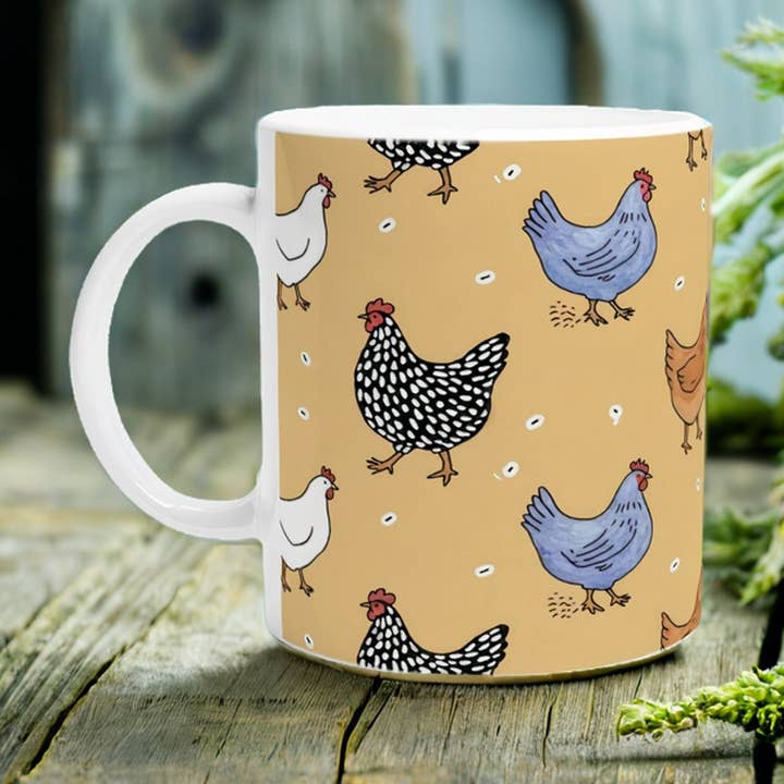 Keramiktasse im Bauernhausstil mit Hühnerdesign für den Großhandel von Aminelle & Willow