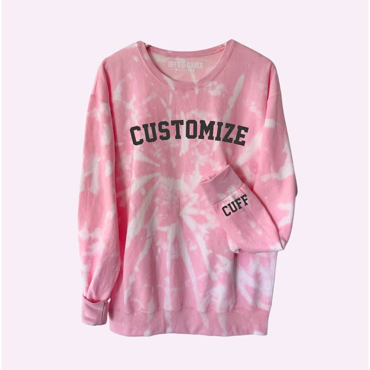 GO TEAM ♡ personalizable pink tie-dye sweatshirt for wholesale by BFFS & BABES