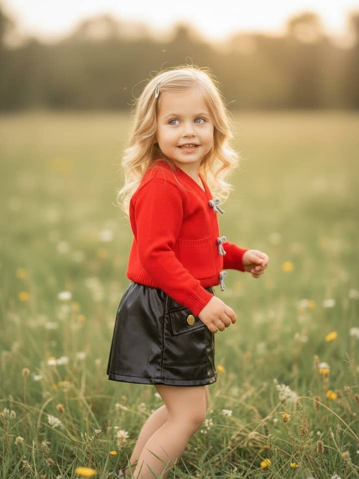 Kids Charm Online - Vente Cardigan – enfant - Cardigan en tricot rouge avec poches avant. TPG60056 AMY1