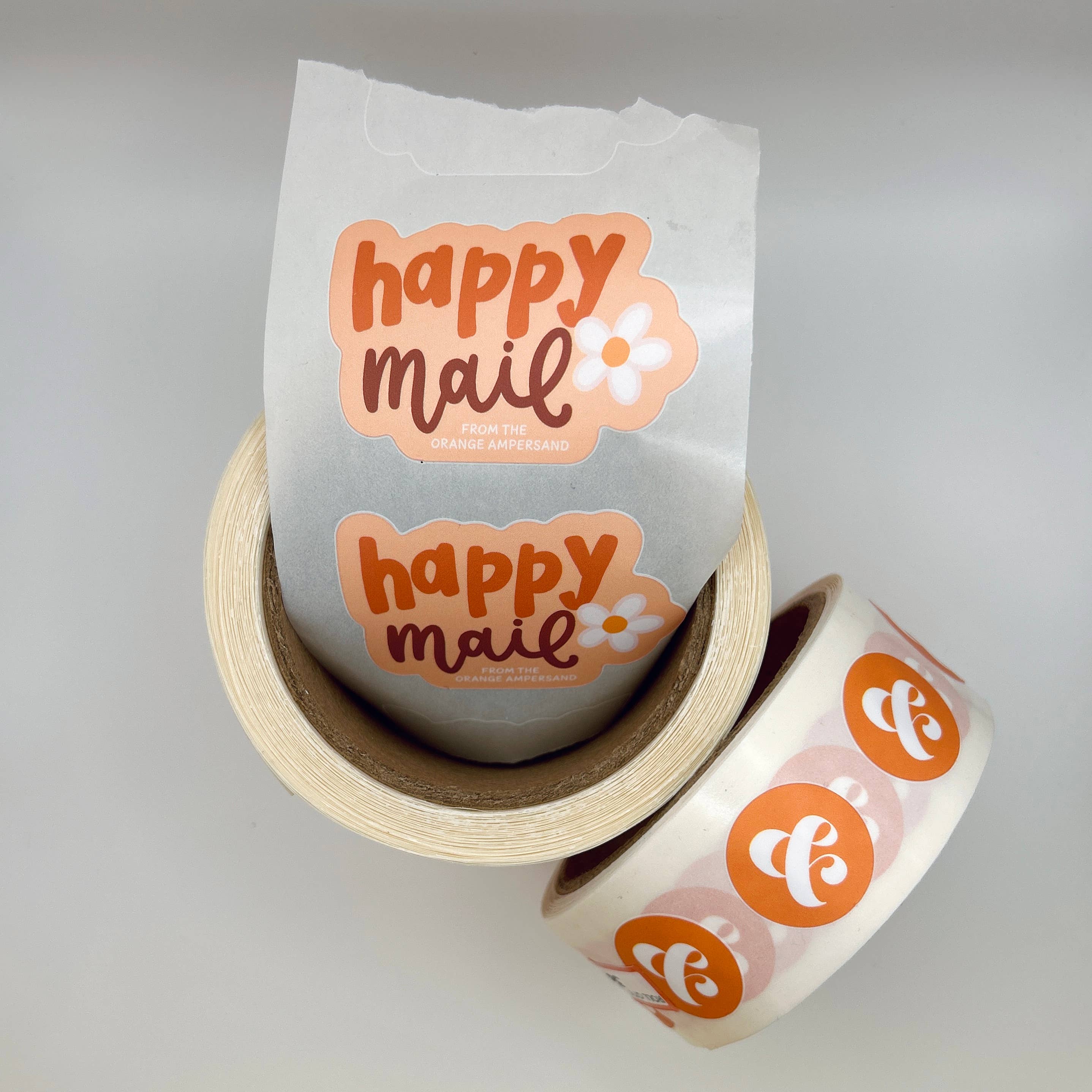 The Orange Ampersand - Wholesale Sticker - Custom Happy Mail Roll Labels (Add Your Biz name!)5
