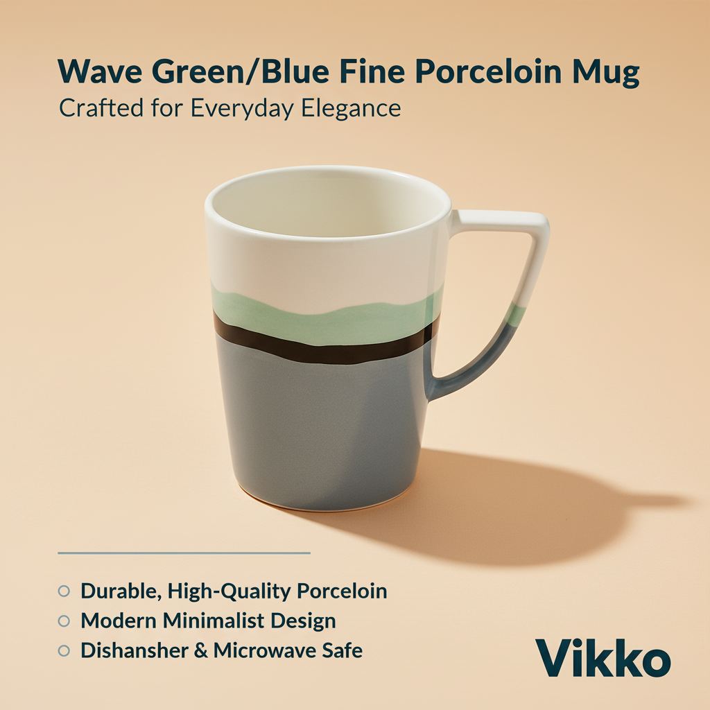 Kadra Kitchenware - Wholesale Coffee Mug - Vikko - Wave Green/Blue, Fine Porcelain, Mug, 12 oz3