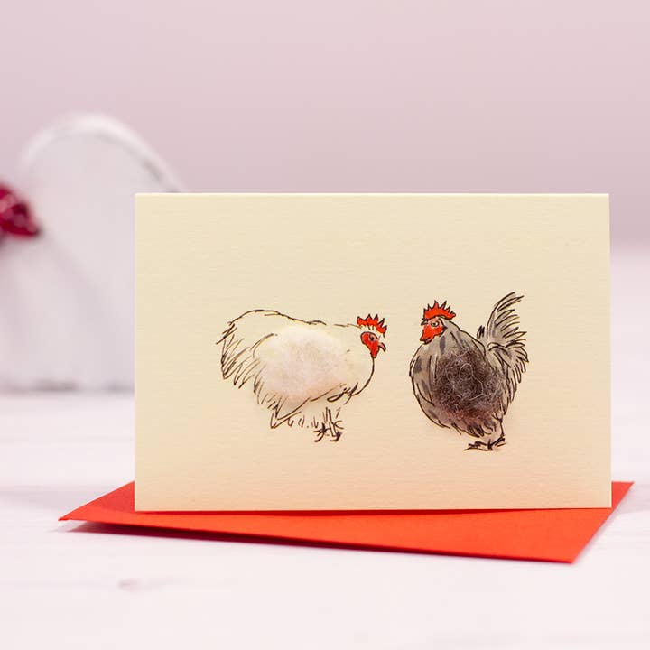 Mini Pekin Bantams card with wool finish |3D Greeting Card for wholesale by Papersheep UK