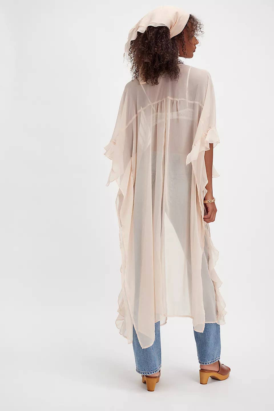Rosa Clothing - Wholesale Jacket - Women's - Boho lightweight sheer ruffle maxi top duster kimono jacket2