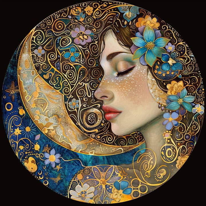 Lady of The Moon, Original Art, Tambourine and Ribbon Wall Hanging, Bodhi Magic for wholesale by Bodhi Leaf Market