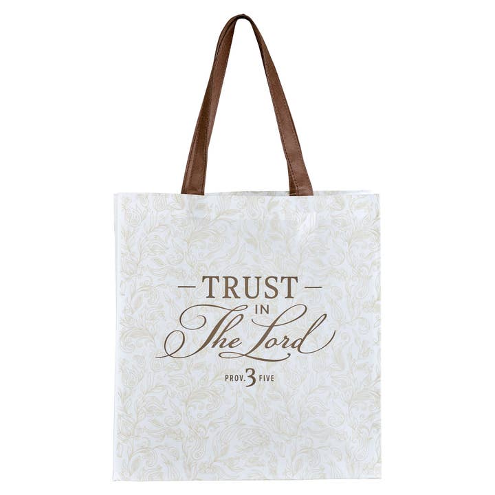 Tote White/Brown Confiance au Seigneur Prov. 3:5 pour la vente par Christian Art Gifts