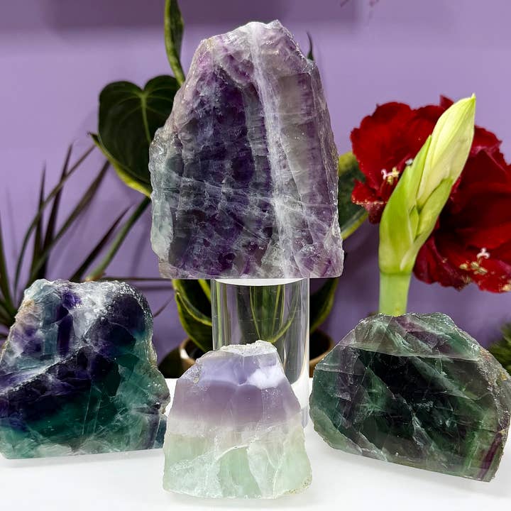 3-4 pcs Natural Rainbow Fluorite semi Polished Slabs for wholesale by KayleeNYC